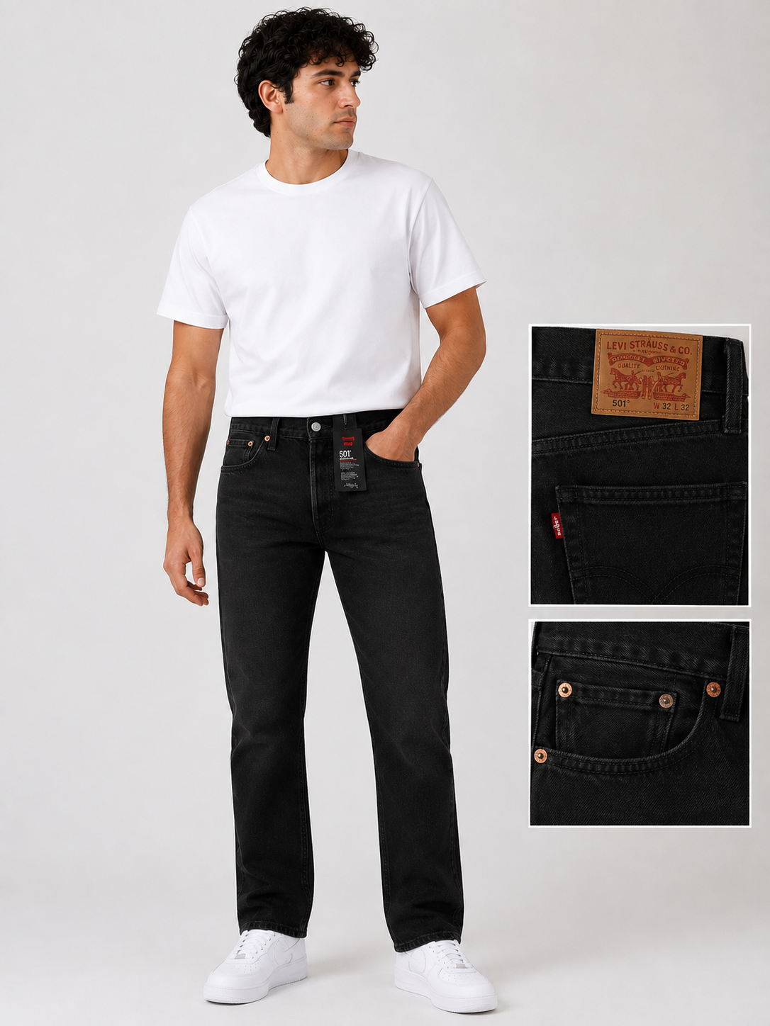 Levi's 501 Men's Straight Fit Regular Black Jeans 100% Cotton