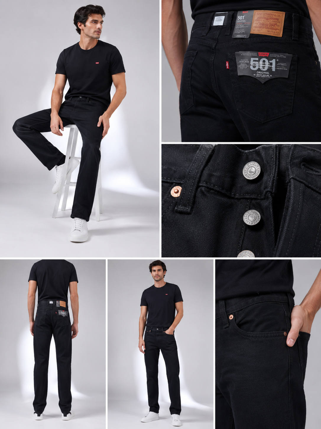 Levi's 501 Men's Straight Fit Regular Black Jeans 100% Cotton