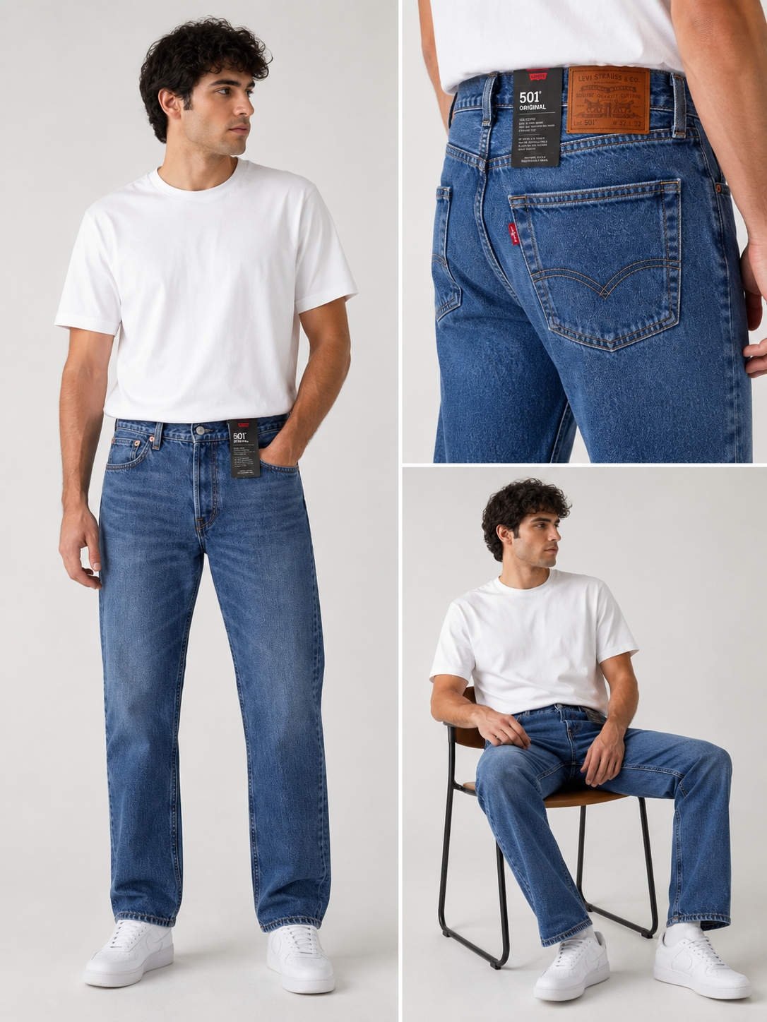 Levi's 501 Men's Straight Fit Regular Mid Blue Jeans 100% Cotton